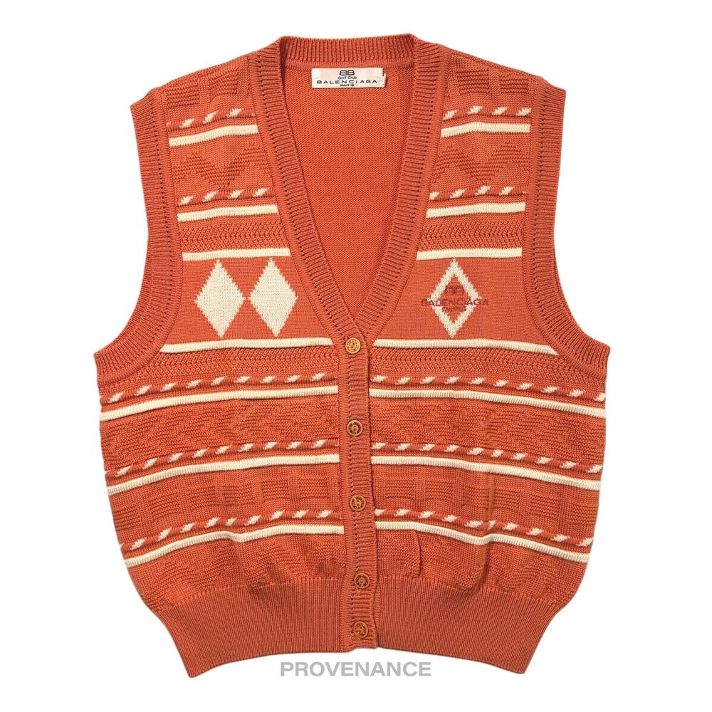 🔴 Balenciaga BB Logo Wool Sweater Vest - Orange/White L